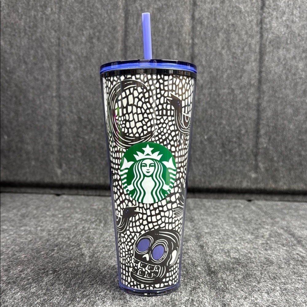 Starbucks Skull Tumbler with Blue Accents Glows in the Dark